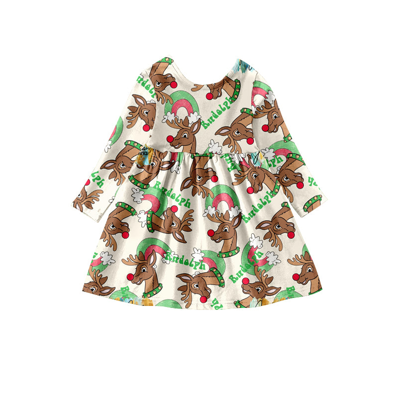 Christmas Deer Baby Girls Children A-Line Dresses preorder(moq 5)