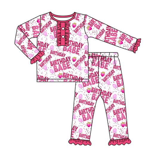 Birthday Babe Baby Girls Pink Ruffle Pajamas Clothing Sets preorder(moq 5)