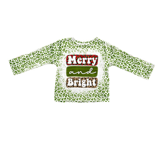 Merry Bright Christmas Baby Girls Leopard Shirt Tops preorder(moq 5)