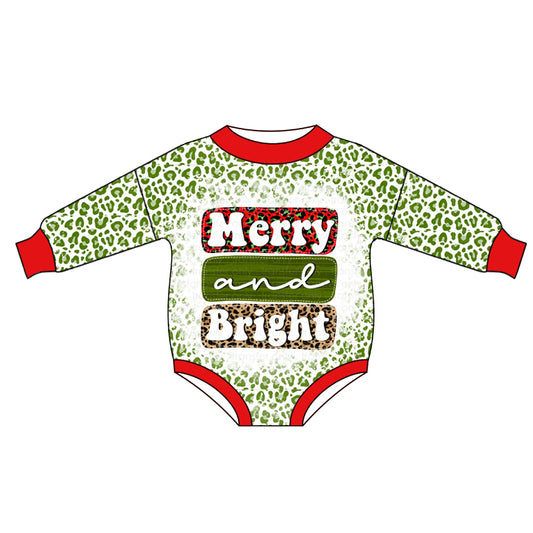 Christmas Bright Baby Girls Green Leopard Rompers preorder(moq 5)