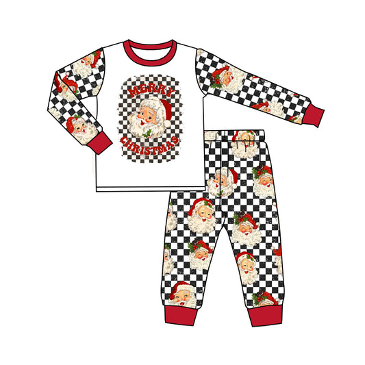 Merry Christmas Baby Kids Santa Checkered Pajamas Clothing Sets preorder(moq 5)