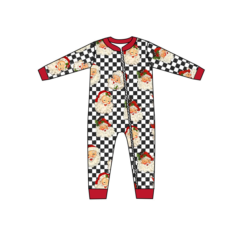 Christmas Baby Kids Boys Santa Checkered Zip Rompers preorder(moq 5)