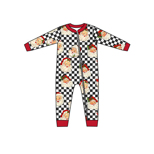 Christmas Baby Kids Boys Santa Checkered Zip Rompers preorder(moq 5)