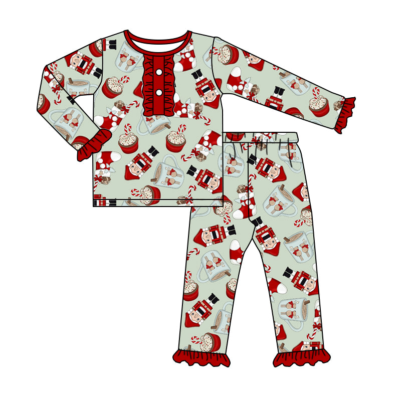 Christmas Baby Girls Soldier Red Ruffle Pajamas Clothing Sets preorder(moq 5)