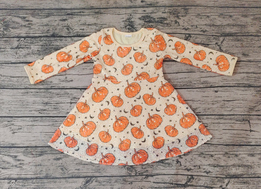 Baby Girls Halloween Pumpkin Sequin Knee Length Dresses