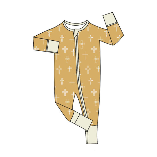 Preorder (moq 20)Baby Boys Bamboo Crosses Easter Two Way Zip Convertible Rompers
