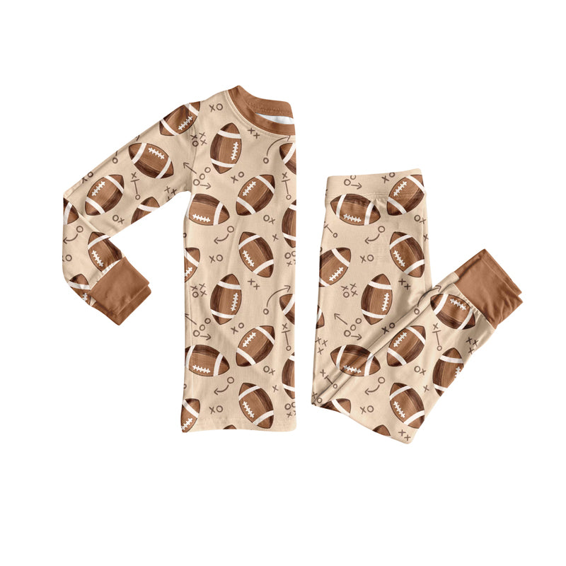 Preorder (moq 20)Baby Boys Bamboo Khaki Footballs Letter Team Pajamas Set