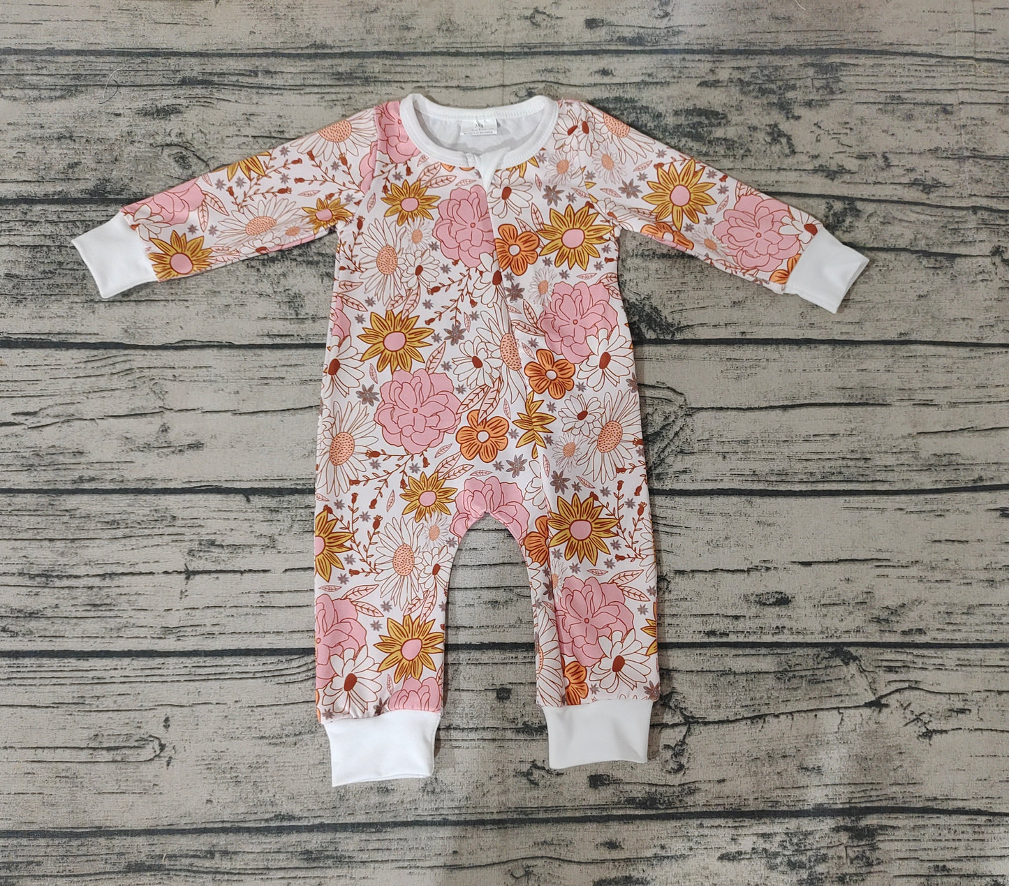 Baby Infant Orange Floral Zip Rompers