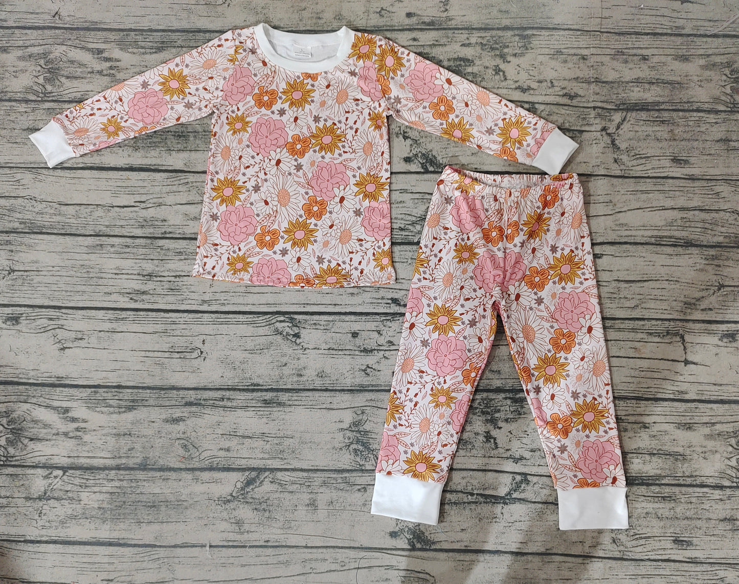 Baby Girls Fall Orange Floral Pajamas Clothing Sets