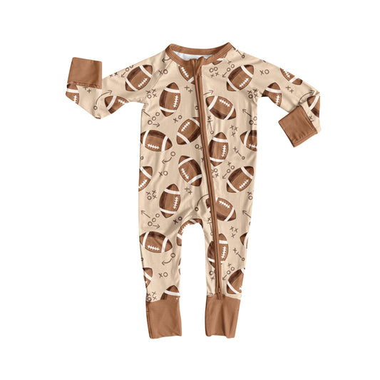 Preorder (moq 20)Baby Boys Bamboo Khaki Footballs Letter Team Zippy Footie Rompers