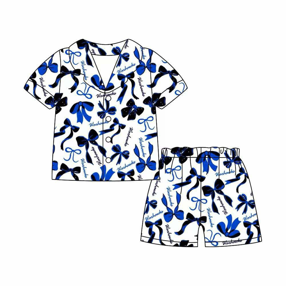 Preorder moq 5 Adult Women Short Sleeves Warhawks Button Top Short Team Pajamas Sets