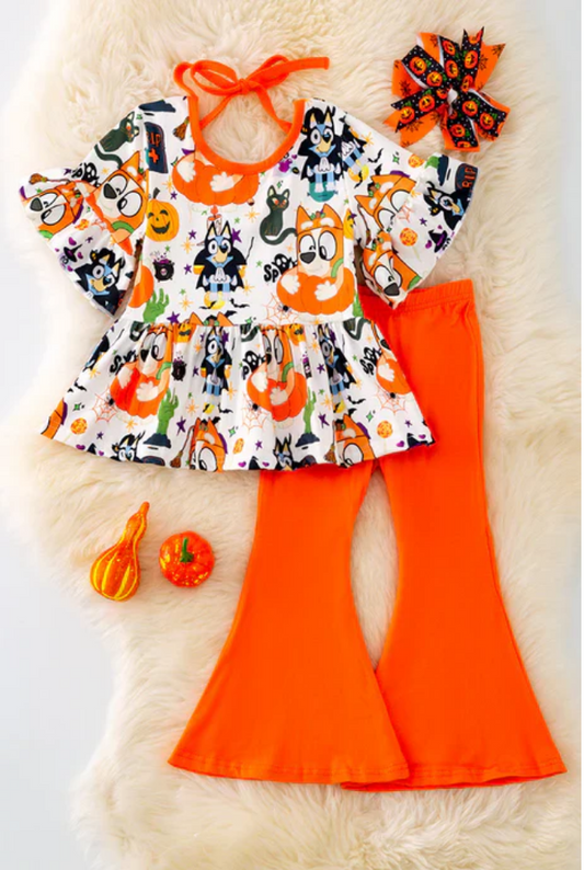 Baby Girls Halloween Dogs Tunc Bell Pants Clothes Sets Preorder(moq 5)