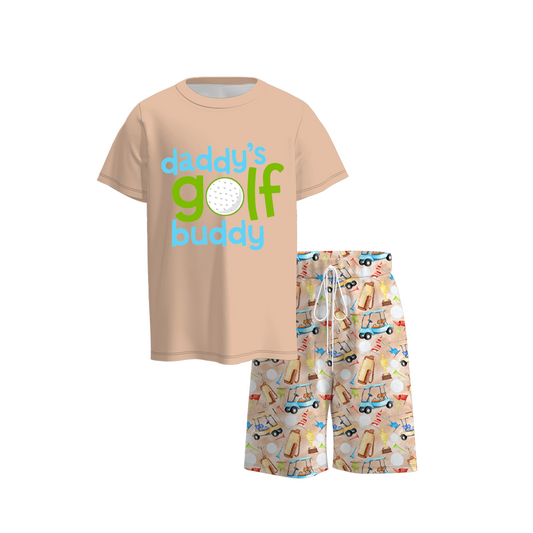 Baby Boys Daddy Golf Buddy Khaki Top Shirt Shorts Summer Clothes Sets Preorder(moq 5)