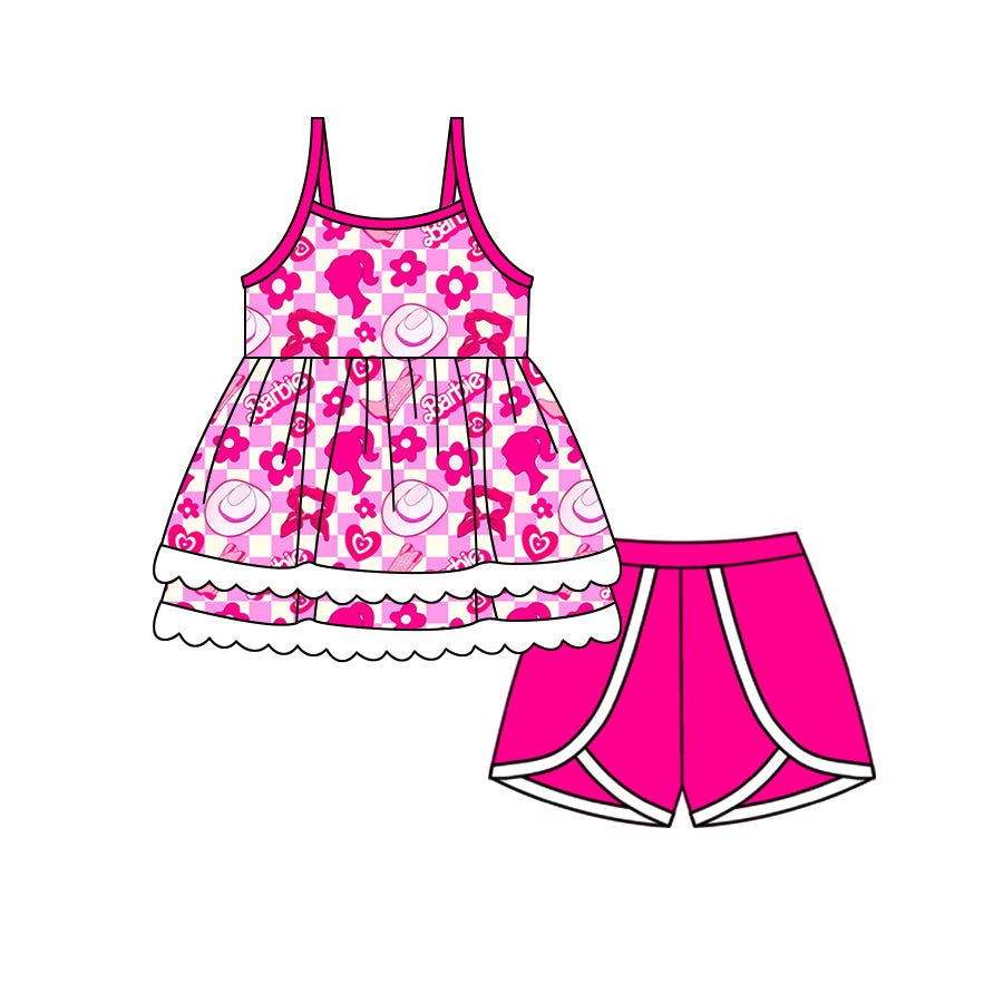 Baby Girls Pink Doll Western Tunic Shorts Clothes Sets preorder (moq 5)