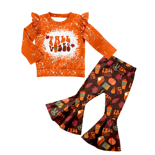 Baby Girls Fall Vibes Shirt Coffee Bell Pants Clothes Sets Preorder(moq 5)