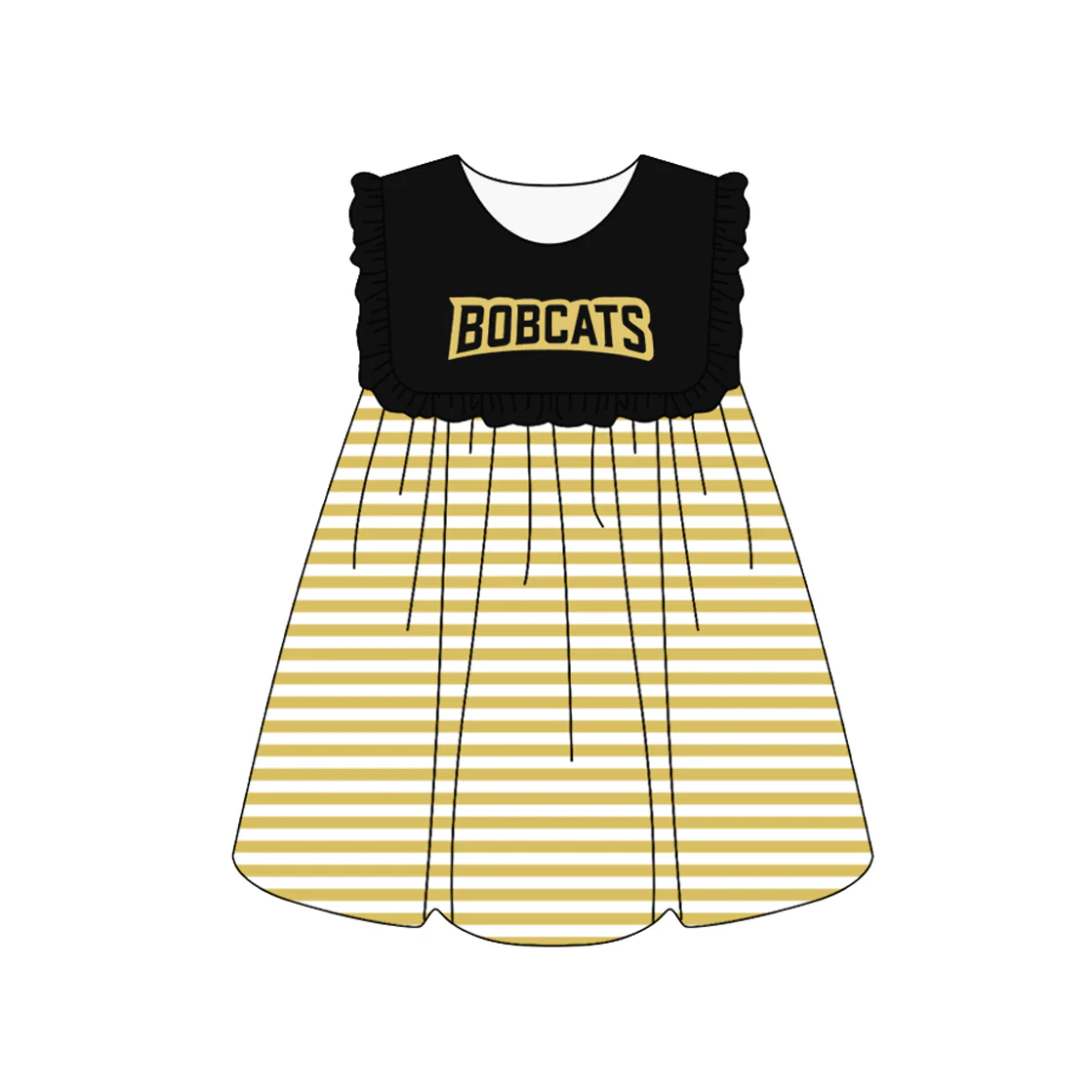 Preorder (moq 5)Baby Girls Bobcats Team Black Golden Stripes Knee Length Dresses