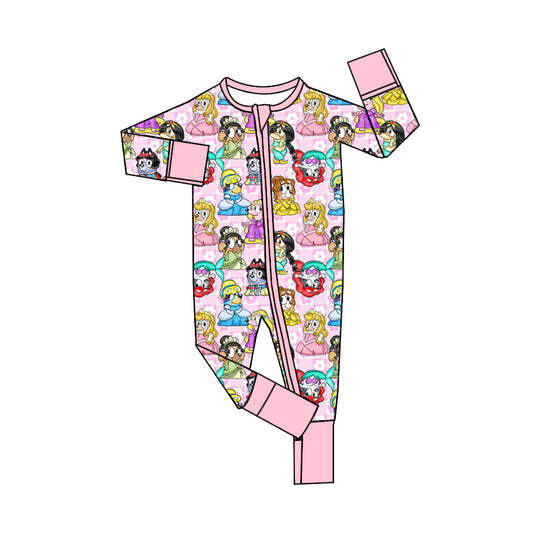 Baby Infant Girls Dog Princess Pink Long Sleeve Zip Rompers preorder(moq 5)