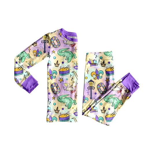 Preorder (moq 20)Baby Boys Bamboo Crocodiles Donuts Mardi Gras Pajamas Sets