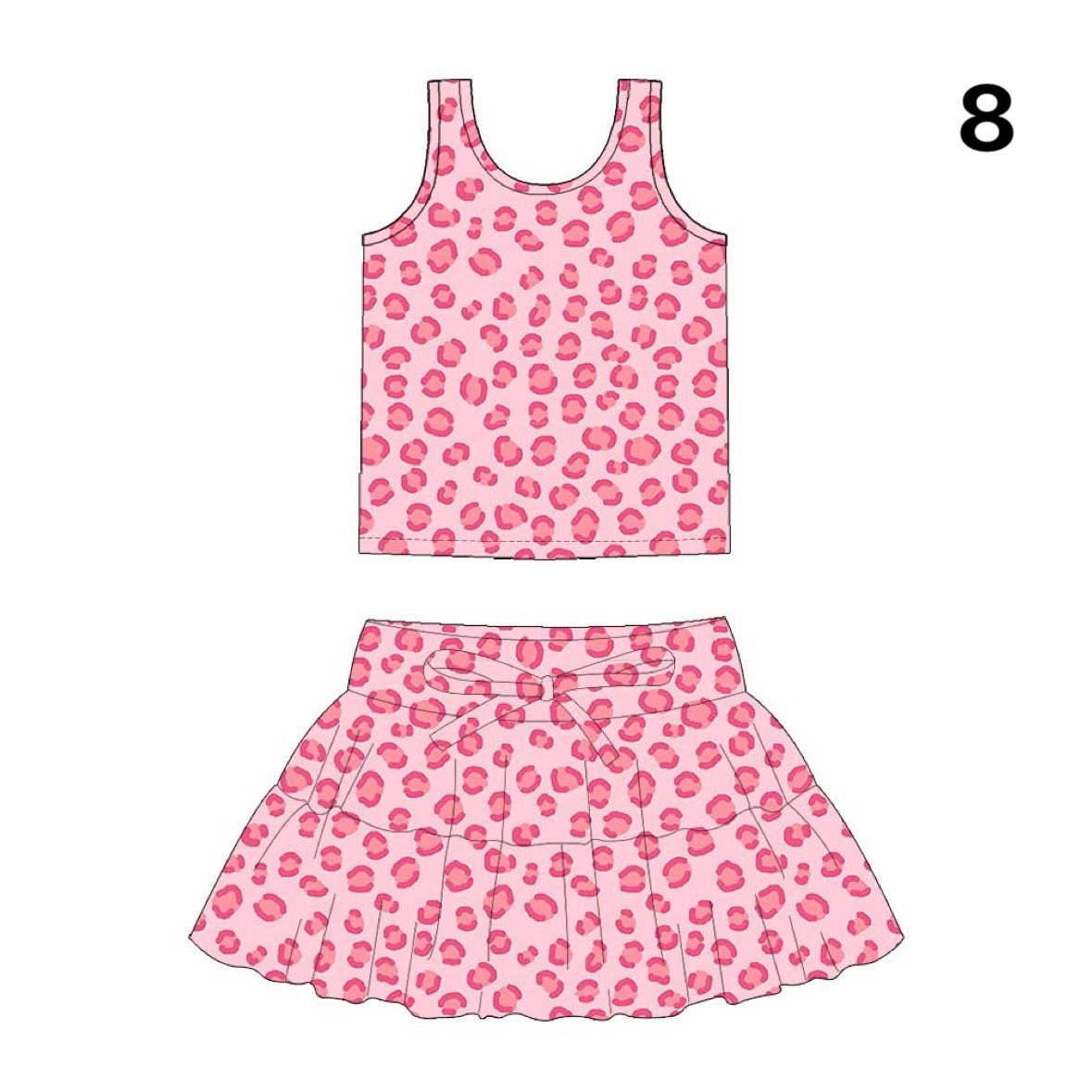 Preorder (moq 5)Baby Girls Pink Leopard Vests Top Skirt Shorts Clothes Sets
