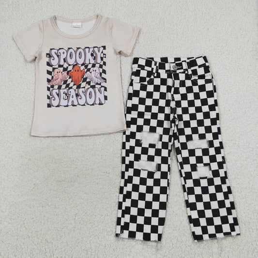Baby Boys Spooky Season Halloween Black Checkered Denim Pants clothes sets