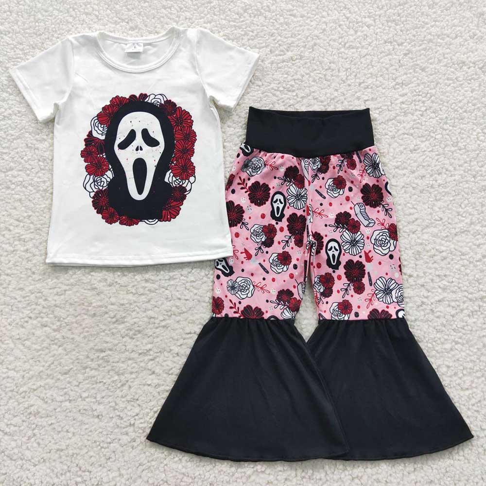 Baby Girls Halloween Face Pink Bell Pants Clothes Sets