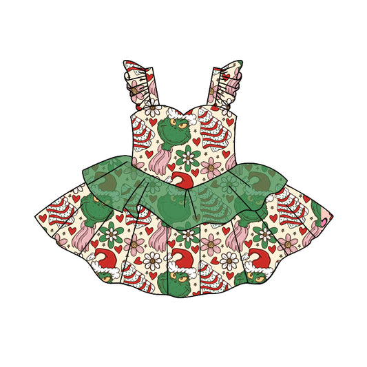 Baby Girls Christmas Tree Cake Strap Ruffle Dresses preorder(moq 5)