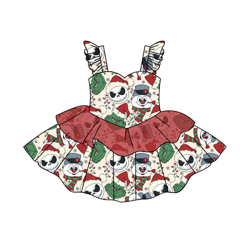 Baby Girls Christmas Snowman Strap Ruffle Dresses preorder(moq 5)