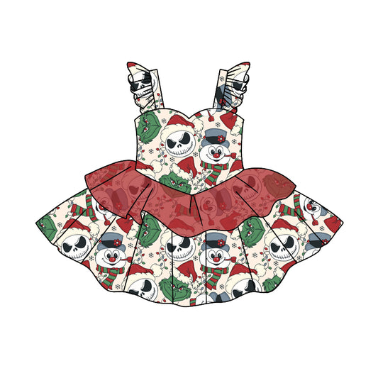 Baby Girls Christmas Snowman Strap Ruffle Dresses preorder(moq 5)