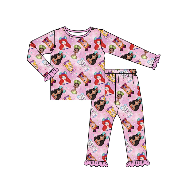 Princess Baby Girls Pink Top Ruffle Pants Pajamas Clothing Sets preorder(moq 5)