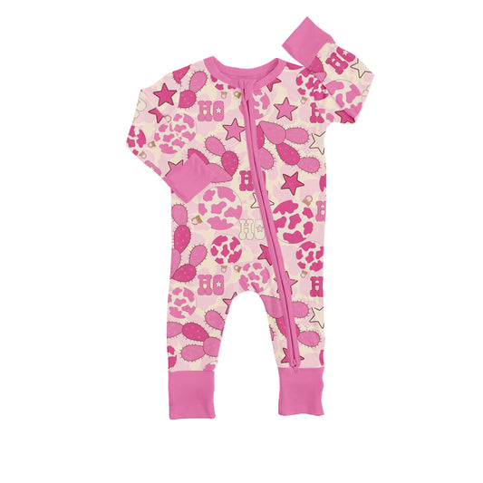 Pink Cactus Baby Girls Long Sleeve Zip Rompers preorder(moq 5)