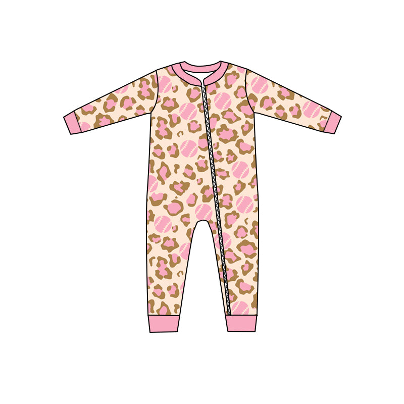 Pink Leopard Baby Girls Pink Zip Rompers preorder(moq 5)