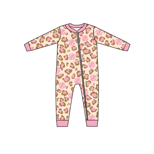 Pink Leopard Baby Girls Pink Zip Rompers preorder(moq 5)