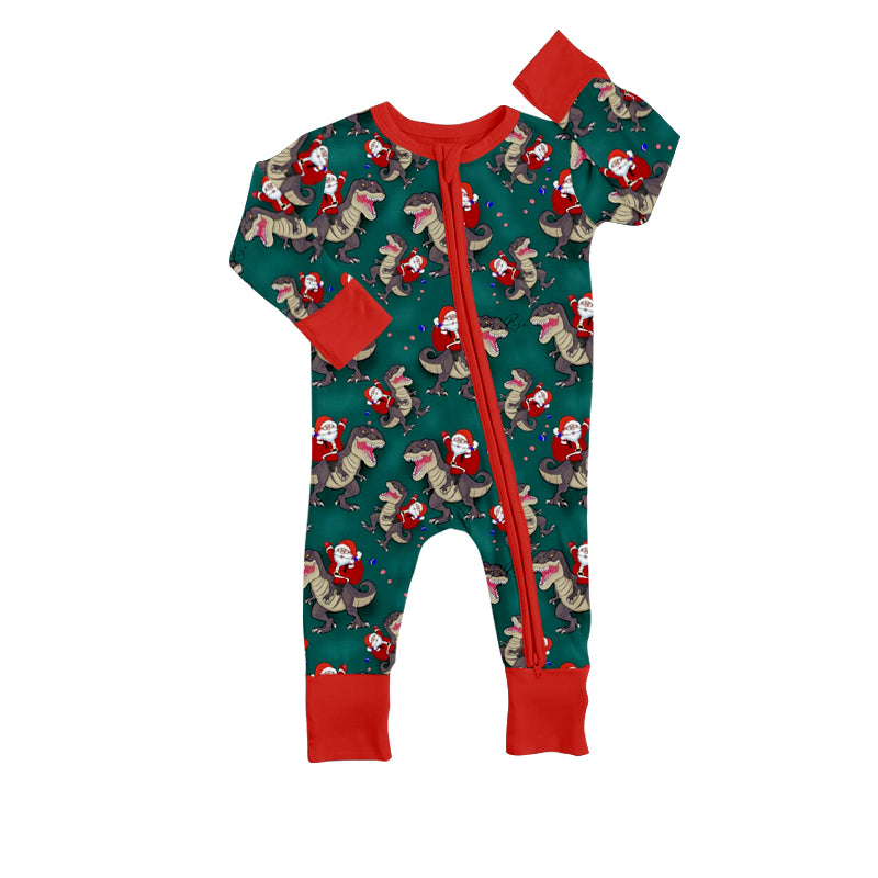 Christmas Santa Baby Boys Dinosaur Zip Rompers preorder(moq 5)