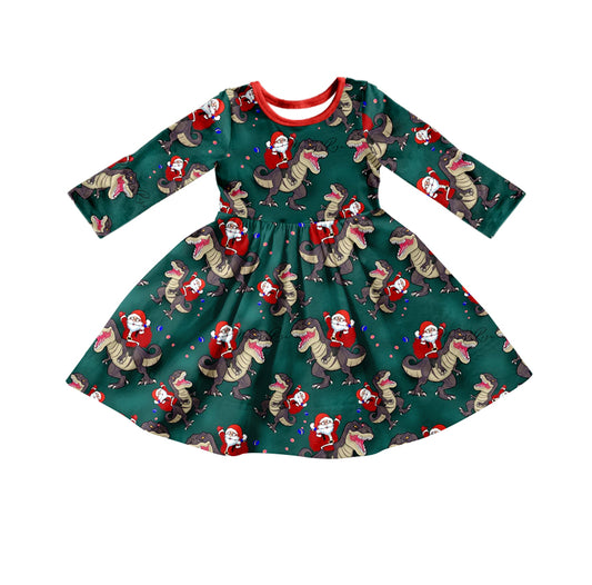 Baby Girls Dinosaur Santa Twirl Dresses preorder(moq 5)