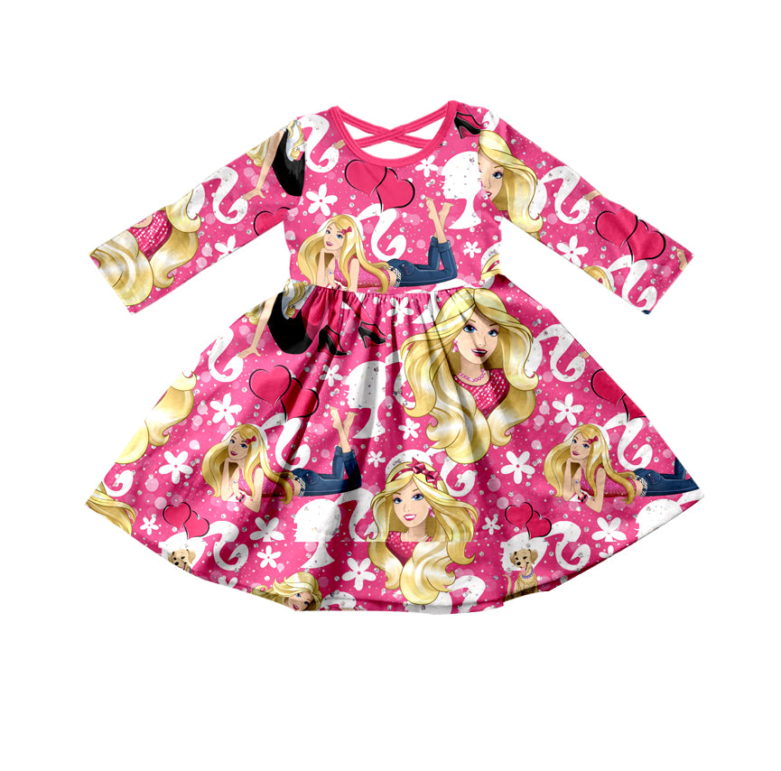 Baby Girls Pink Doll Back Cross Belt Dresses preorder(moq 5)