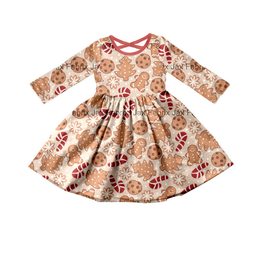 Baby Girls Christmas Gingerbread Cookie Twirl Dresses preorder(moq 5)