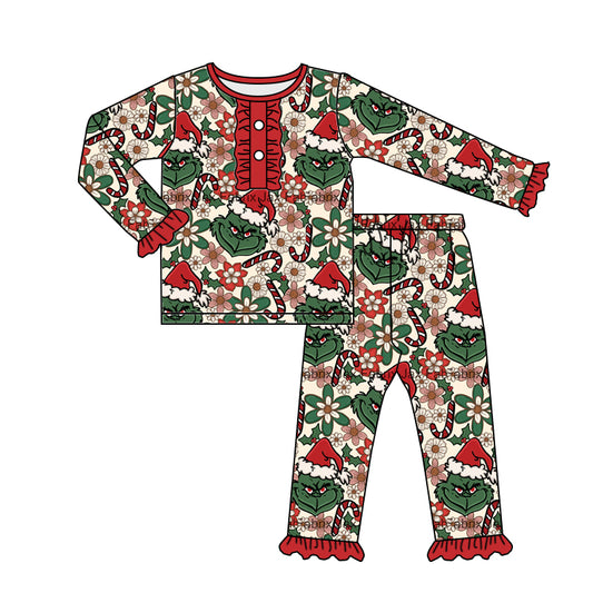 Baby Girls Christmas Ruffle Frog Pajamas Clothes preorder(moq 5)