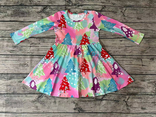 Baby Girls Colorful Christmas Tree Knee Length Dresses