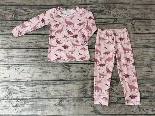 Baby Girls Pink Dinosaur Pajamas Pants Clothes Sets