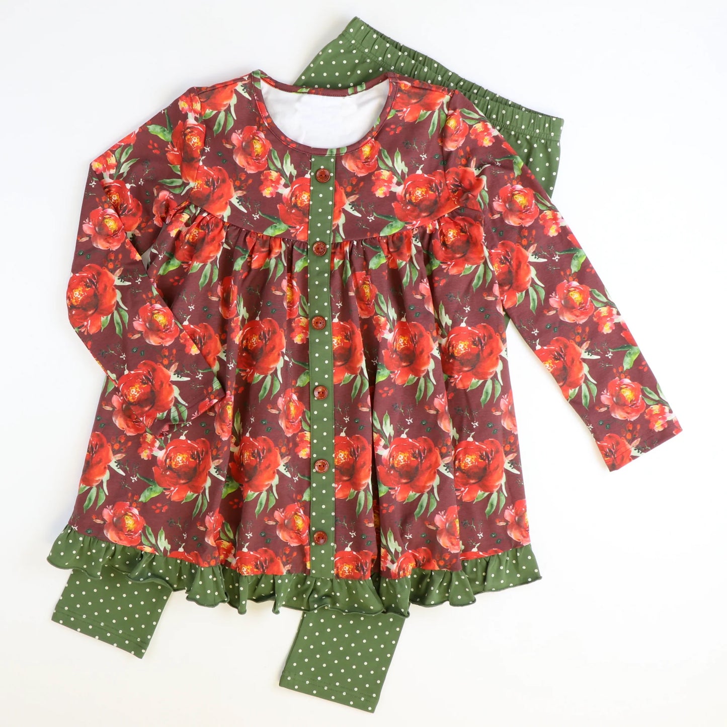 Baby Girls Rose Flowers Fall Tunic Top Legging Outfits Clothes Sets Preorder(moq 5)