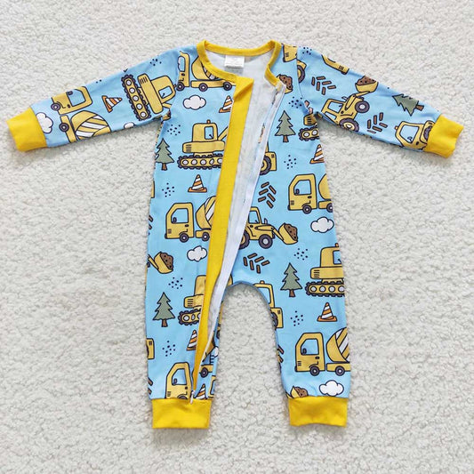 Baby Boys Construction Zip Rompers