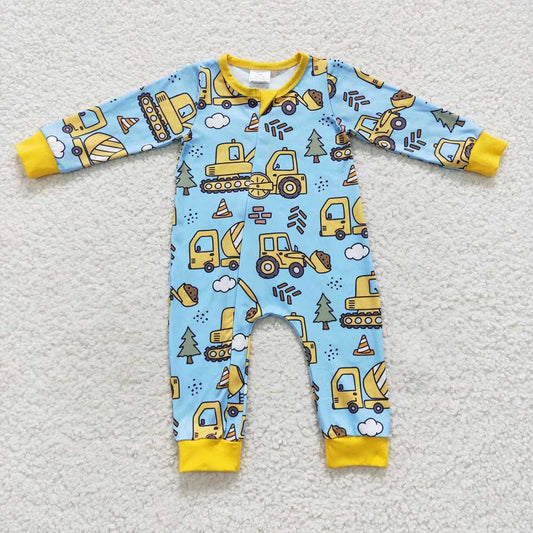 Baby Boys Construction Zip Rompers