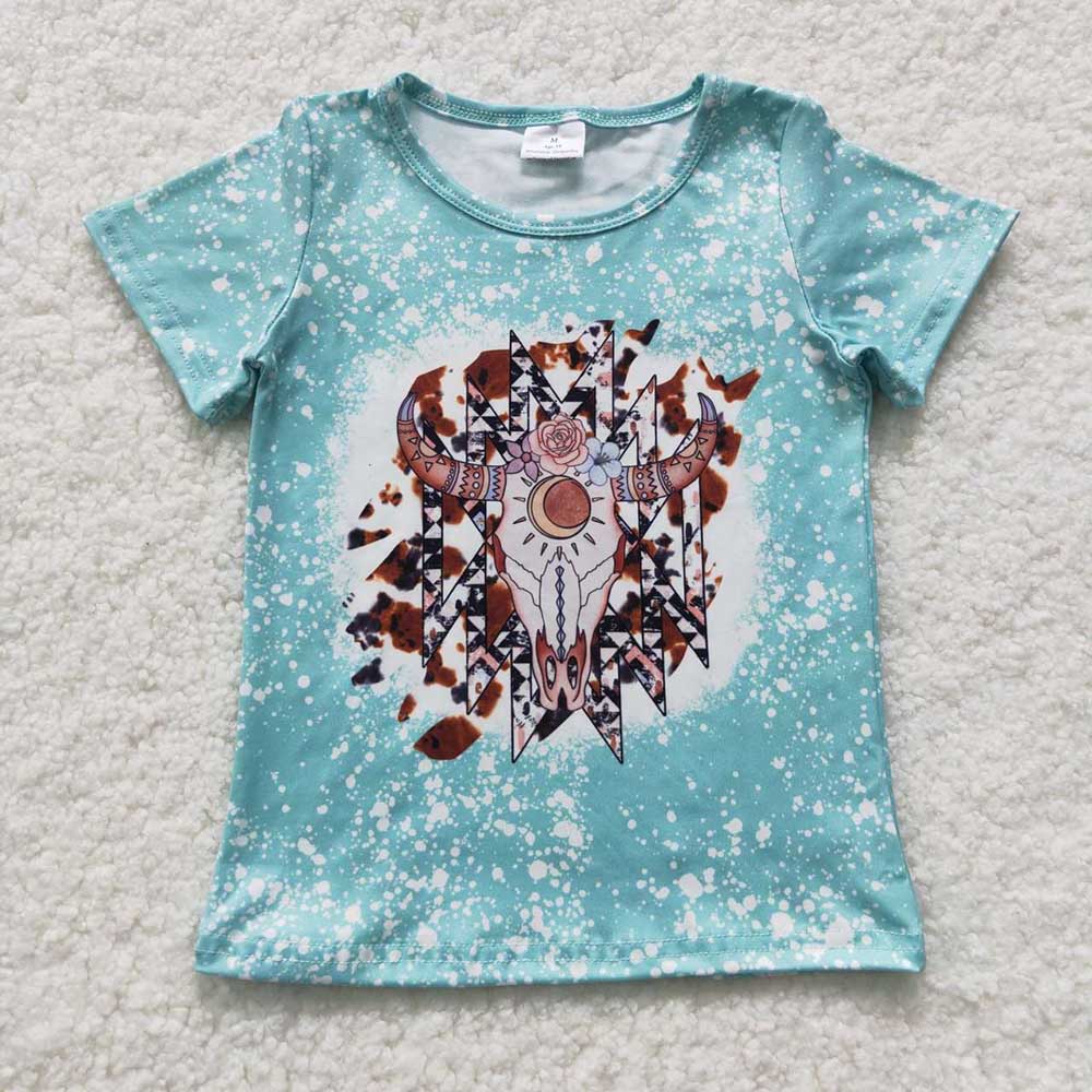 Baby Girls Western Cow Print Short Sleeve Shirts