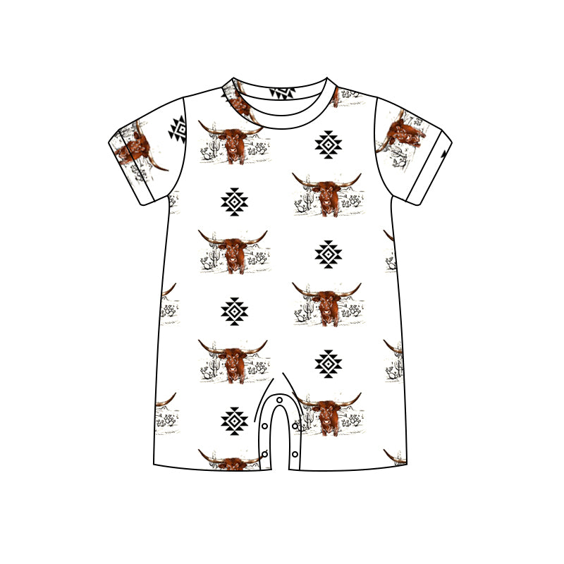 Baby Infant Boys Western Aztec Cows Summer Rompers preorder(moq 5)