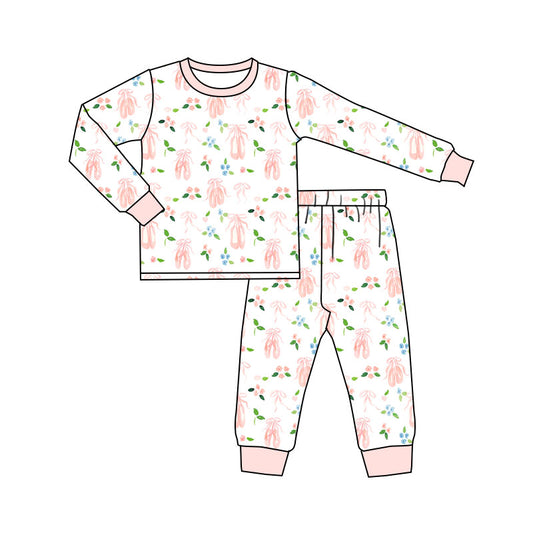Preorder (moq 20)Baby Kids Bamboo Pink Bows Shoes Pajamas Sets