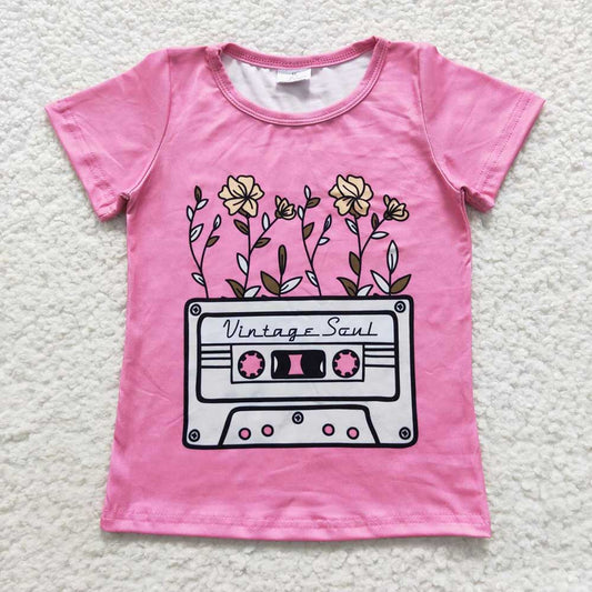 Baby Girls Pink Tapes Short Sleeve Tee Shirts Tops