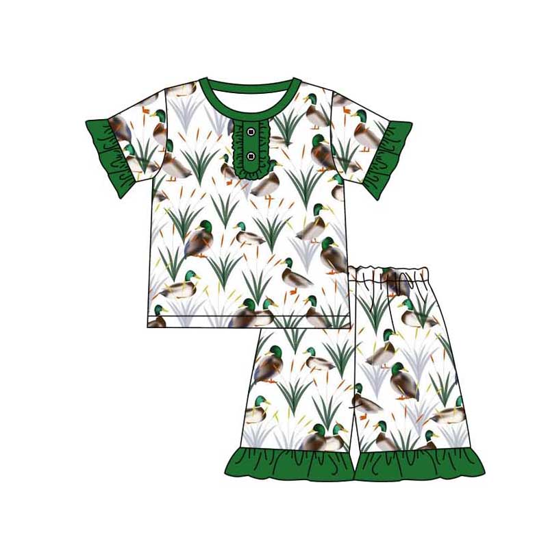 Baby Girls Mallard Ducks Top Ruffle Shorts Pajamas Sets preorder(MOQ 5)