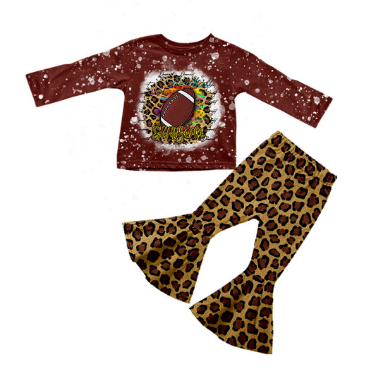 Baby Girls Brown Football Top Leopard Bell Pants Clothes Sets preorder(moq 5)