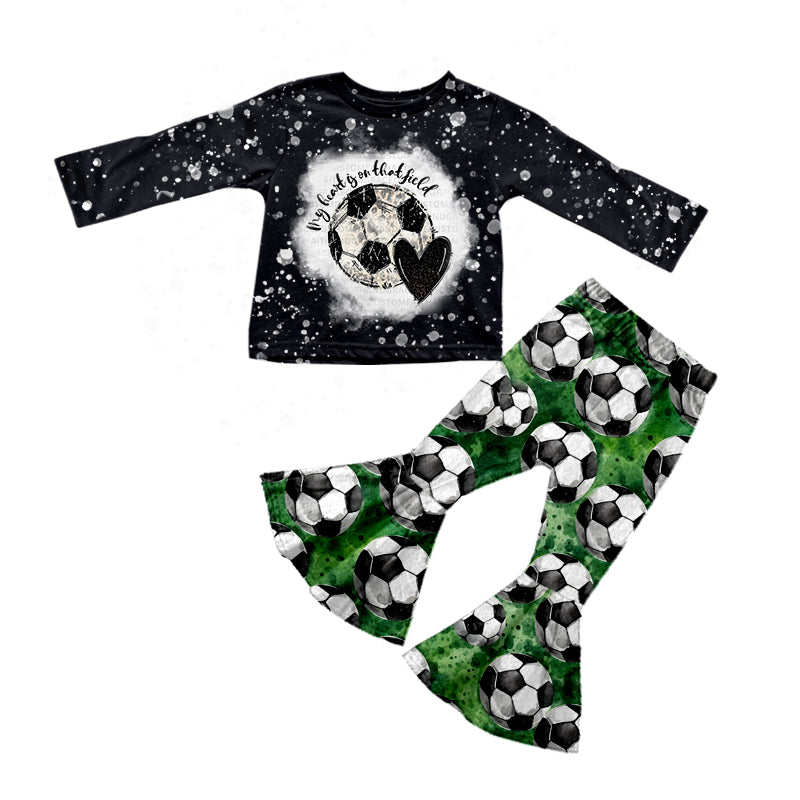 Baby Girls Black Football Top Bell Pants Clothes Sets preorder(moq 5)