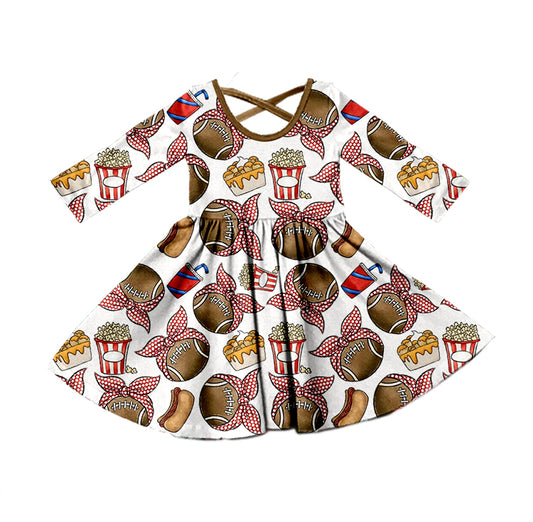 Baby Girls Football Bows Brown Twirl Dresses preorder(moq 5)